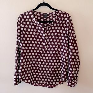Burgundy and White Women’s Ann Taylor Blouse